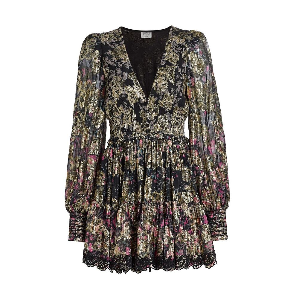 Hemant & Nandita Metallic Tiered Mini Dress Size S - NWT